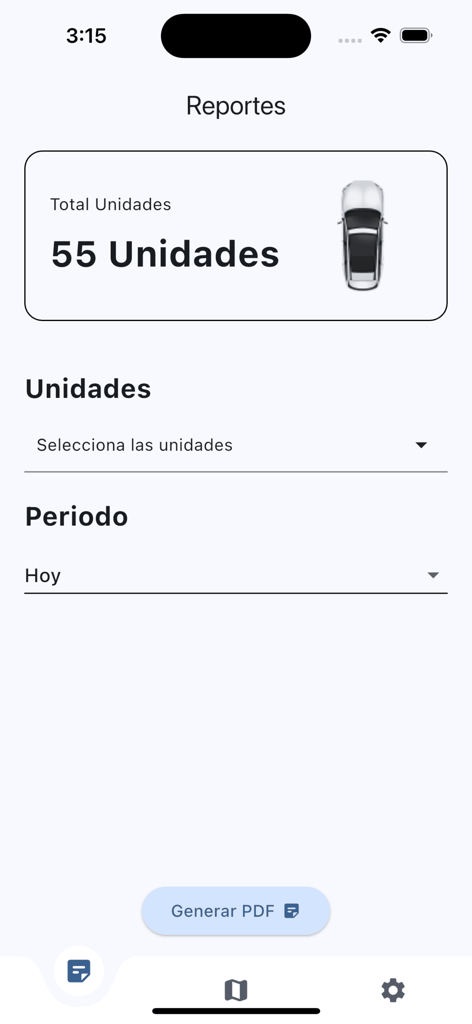 Covia - Coviaアプリのレポート画面、合計55ユニットとPDFレポート生成ボタンを表示