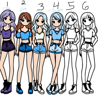 a group of girls wearing crop tops and shorts