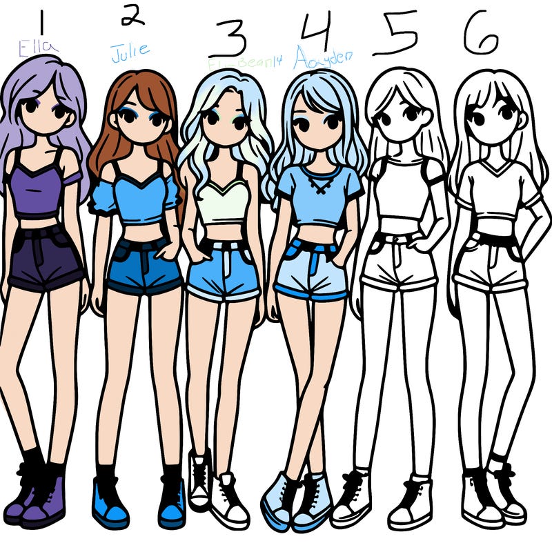 a group of girls wearing crop tops and shorts