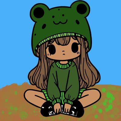 a girl wearing a frog hat and some frog socks