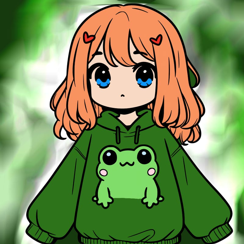 girl wearing frogging sweatshirt