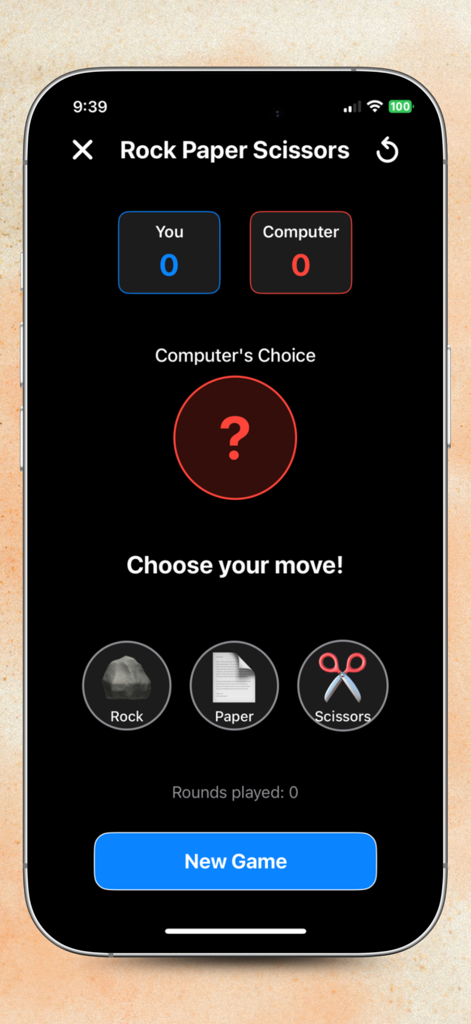 Cheto 8 ball pool - A dark mode interface of a Rock Paper Scissors mini game within the Cheto 8 ball pool application.