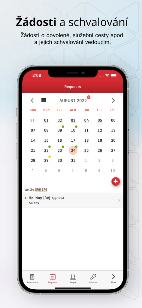 Kalenderschnittstelle zur Verwaltung von Arbeitsanfragen und Urlaubs Genehmigungen in der Aktion App.