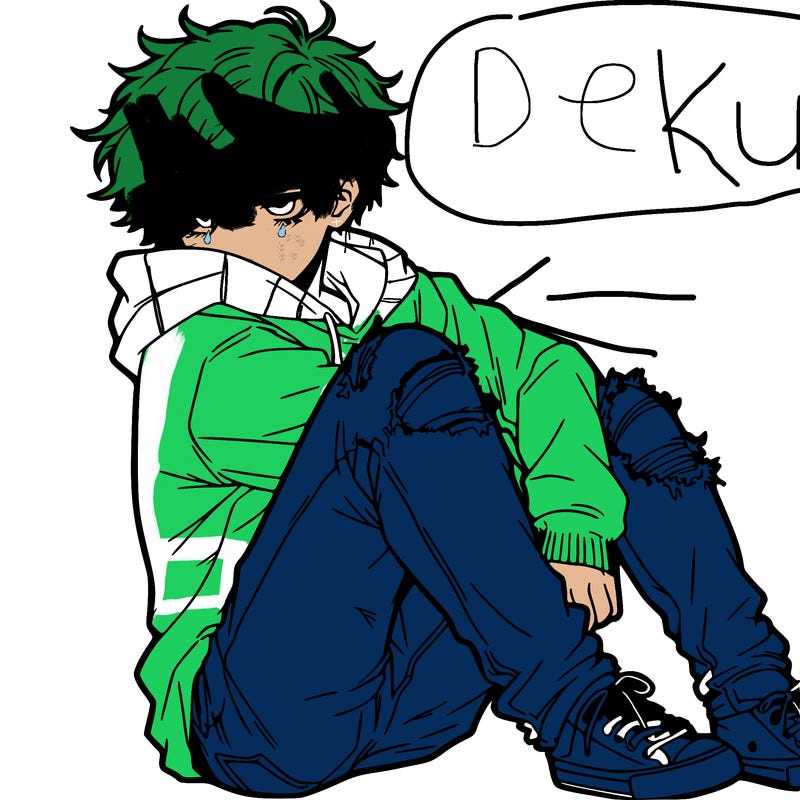 a male hoddie ripped jeans messy hair anime