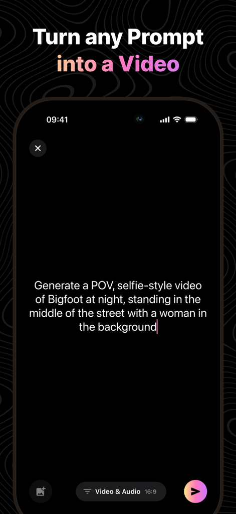 VidLoop: AI Video Generator - VidLoop App-Oberfläche, die zeigt, wie man einen Text-Prompt in ein KI-generiertes Video umwandelt.
