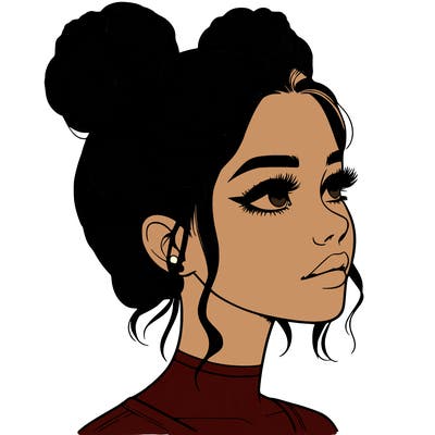 realistic girl with buns on the top of her head