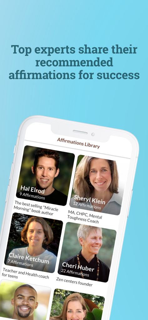 ThinkUp: Gift Premium - Interfaz de la aplicación ThinkUp que muestra una biblioteca de afirmaciones de expertos en desarrollo personal