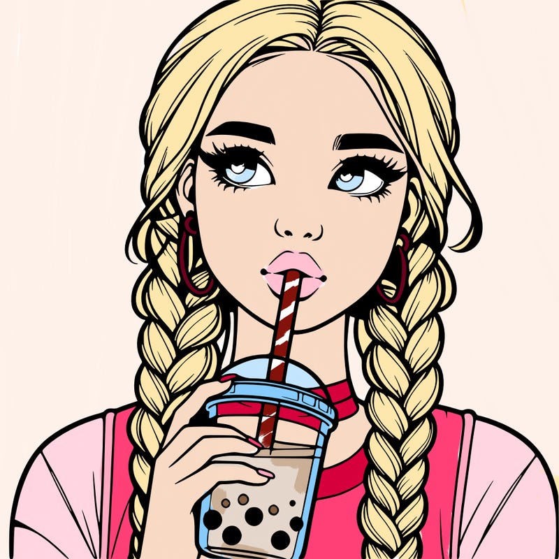 realistic girl with braided hair drinking boba