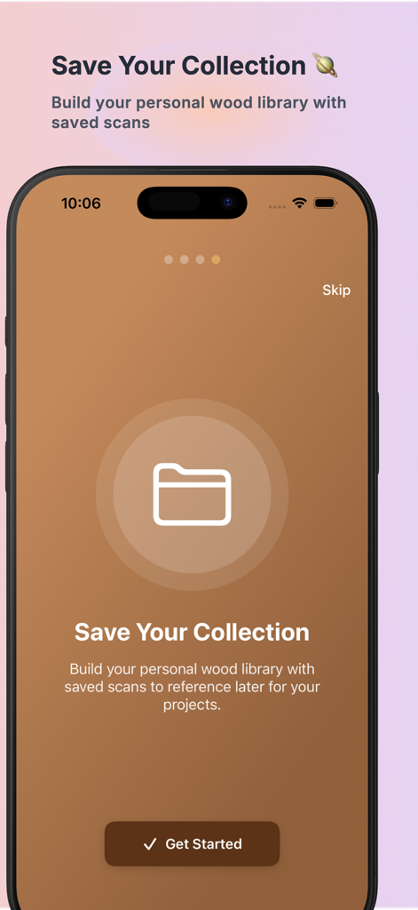 Wood Identifier AI Scanner - Wood Identifier AI Scanner app screen showing the feature to save and build a personal wood library