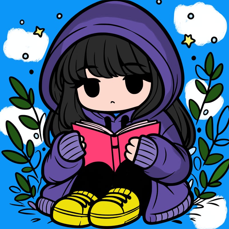 girl in oversized hoodie reading a book
