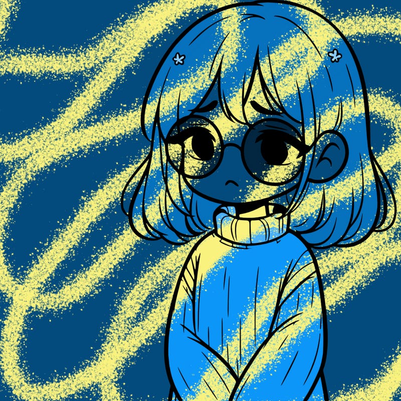 sad girl with glasses in a sweater