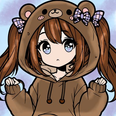 cute anime girl with ponytails and a cute bear hoodie