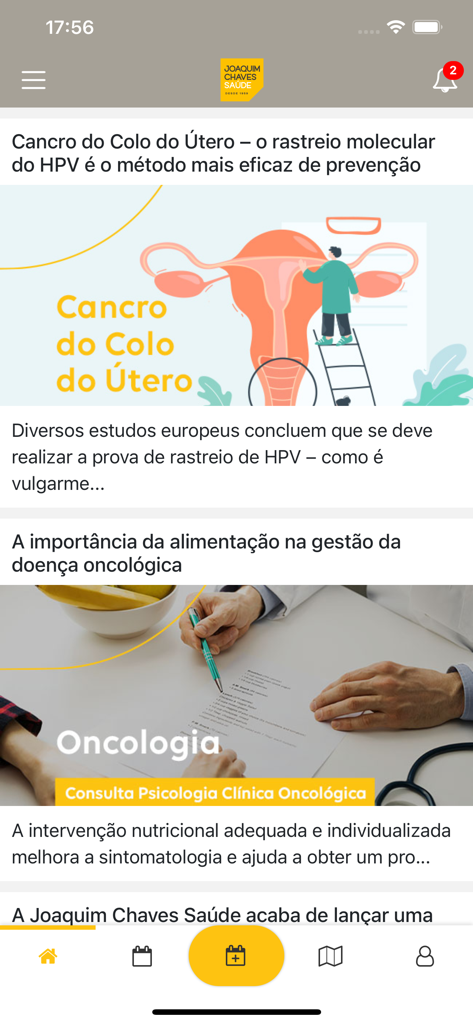 JCS - Joaquim Chaves Saúde - Feed de notícias de saúde na aplicação Joaquim Chaves Saude mostrando artigos sobre oncologia e prevenção do cancro do colo do útero.