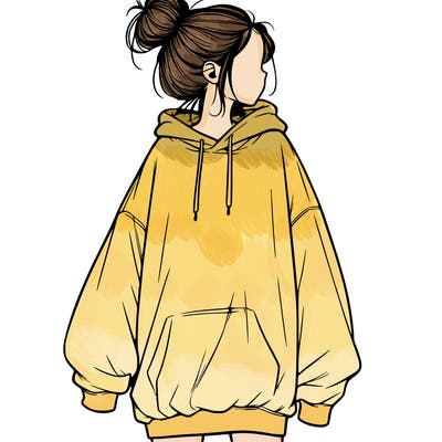 realistic girl with a oversized sweatshirt on and a bun