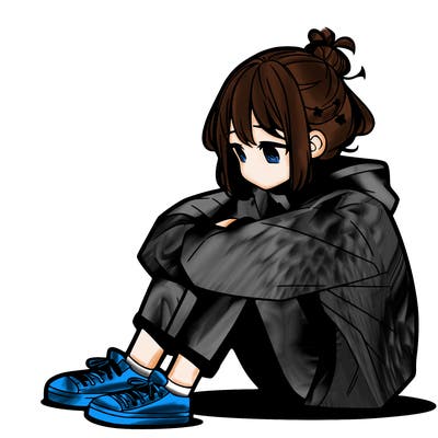 sad anime girl sitting alone