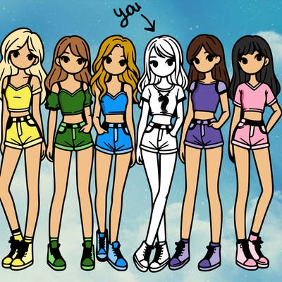 a group of girls wearing crop tops and shorts