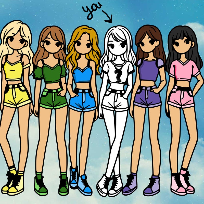 a group of girls wearing crop tops and shorts