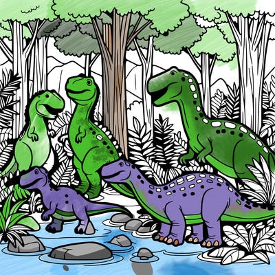 dinosaurs in a forest
