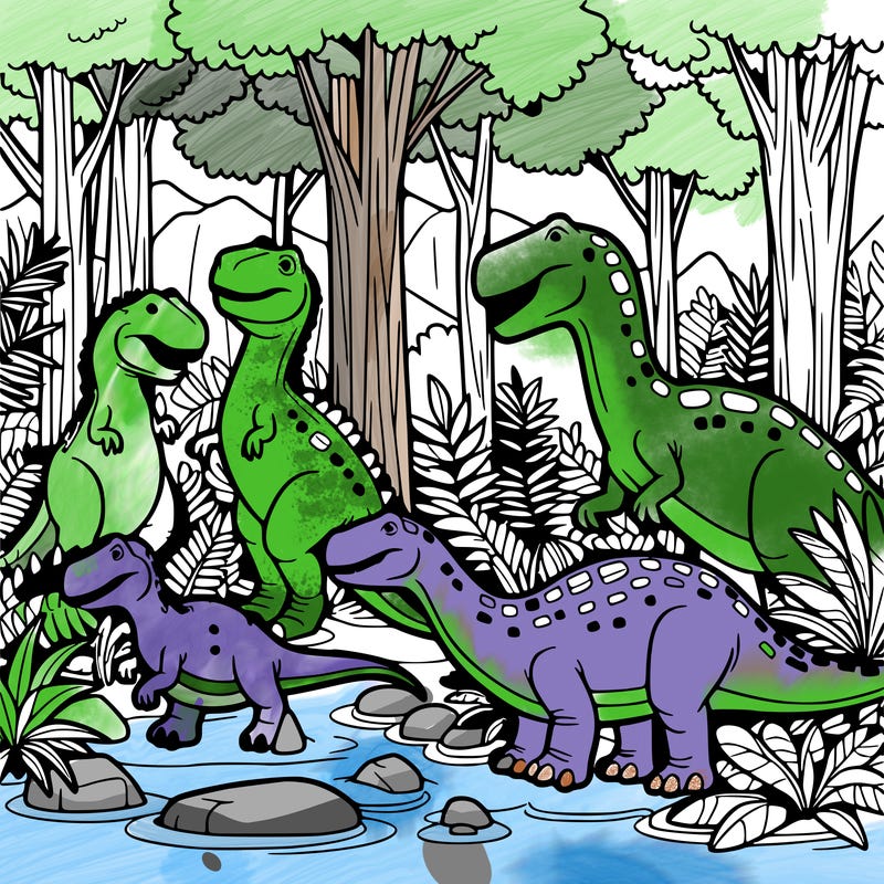 dinosaurs in a forest