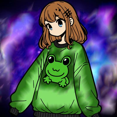 girl wearing frogging sweatshirt