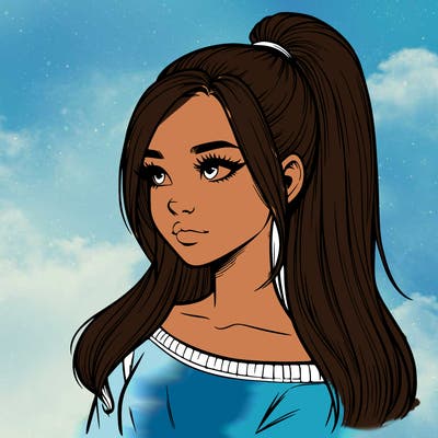 realistic girl with a high ponytail