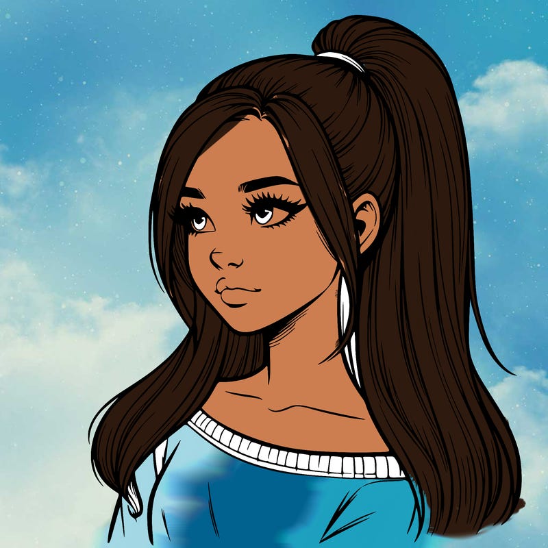 realistic girl with a high ponytail