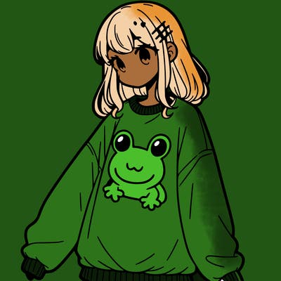 girl wearing frogging sweatshirt