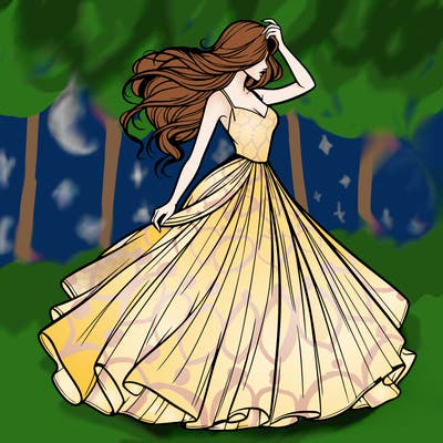 realistic woman with dress flowing in the wind