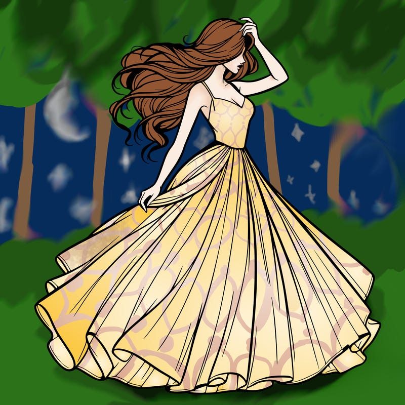 realistic woman with dress flowing in the wind