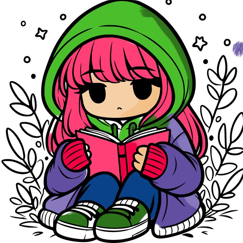 girl in oversized hoodie reading a book