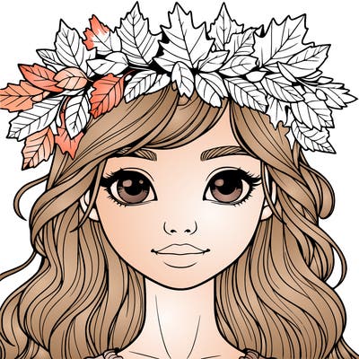 realistic girl with fall leaf crown
