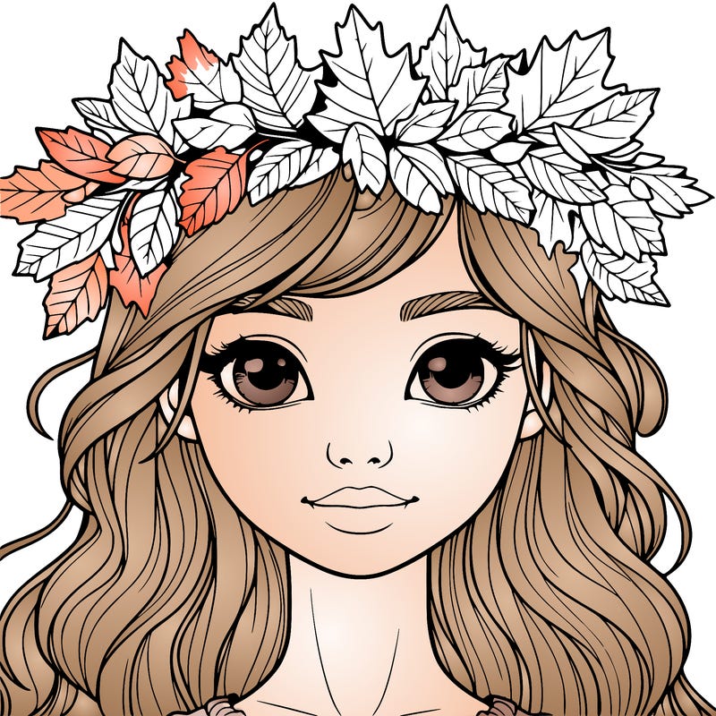 realistic girl with fall leaf crown