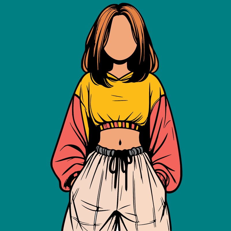 realistic girl faceless with baggy pants and a crop top
