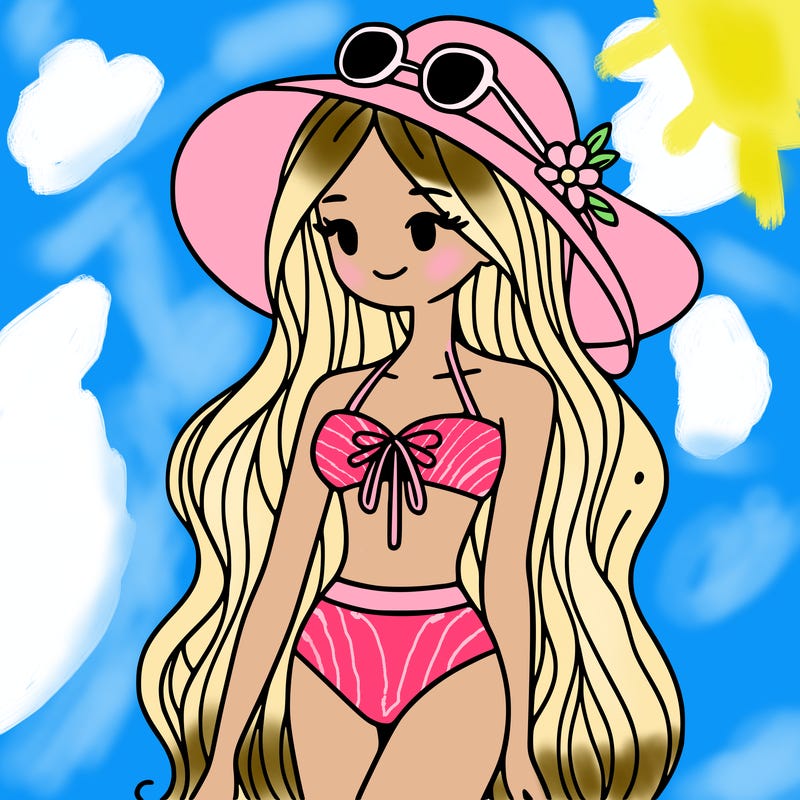 a girl in a bikini with long hair