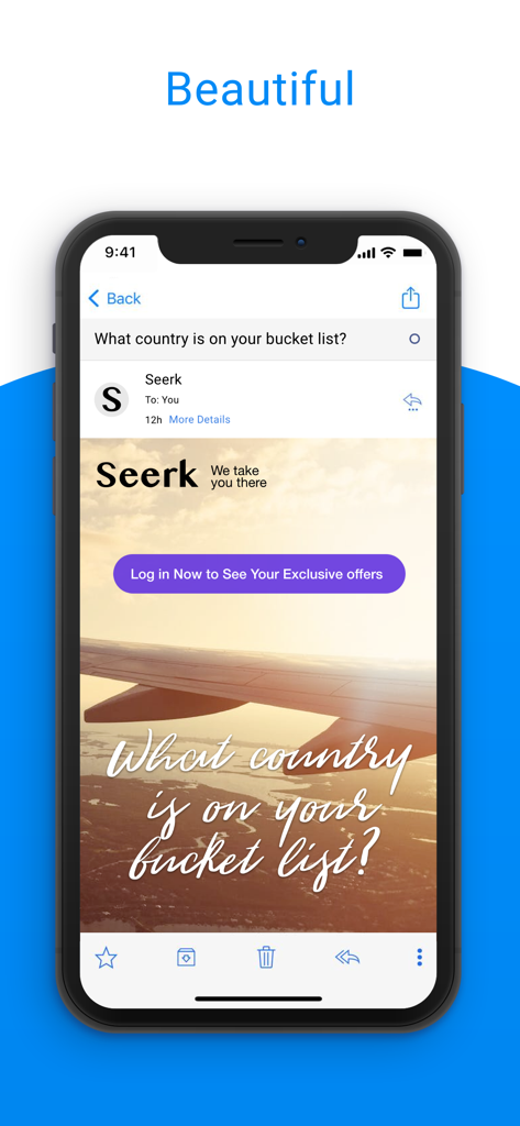 TypeApp Email, Mail & Exchange - Interfaccia email TypeApp che visualizza un messaggio visivo ricco