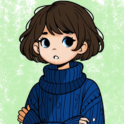 girl in sweater, short hair, and freckles