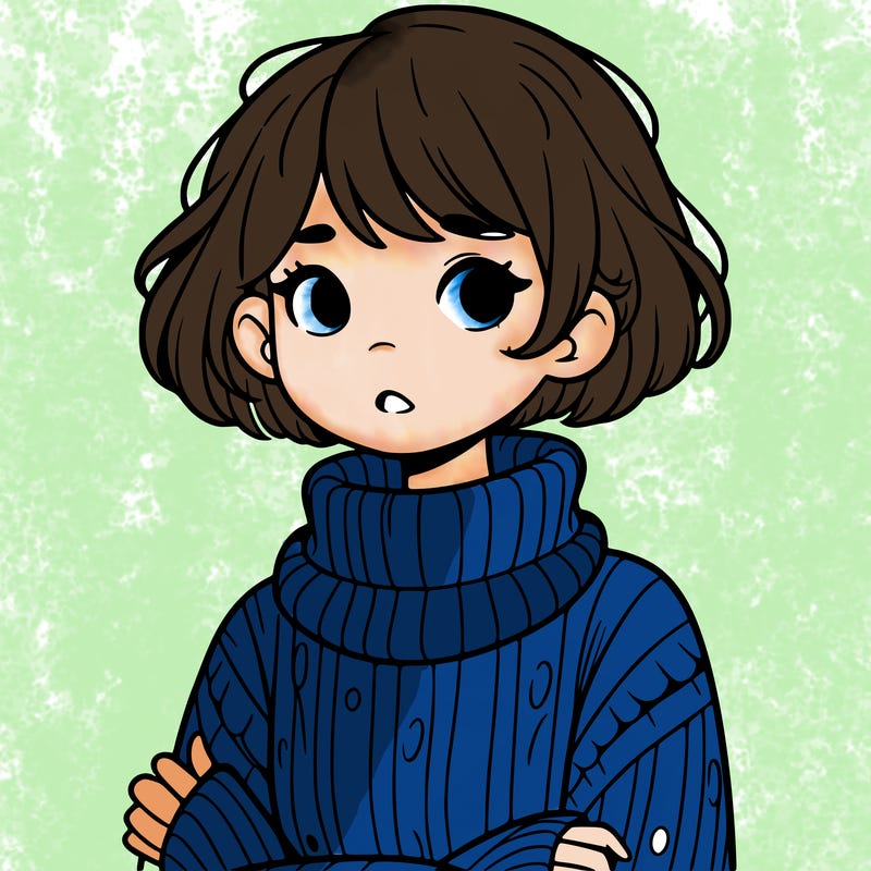 girl in sweater, short hair, and freckles