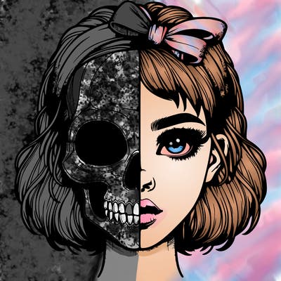 realistic girl with half skull mask