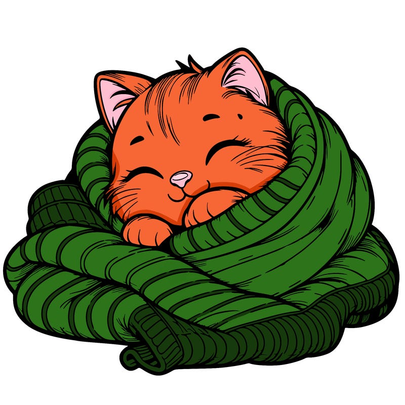 realistic cozy cat in a blanket