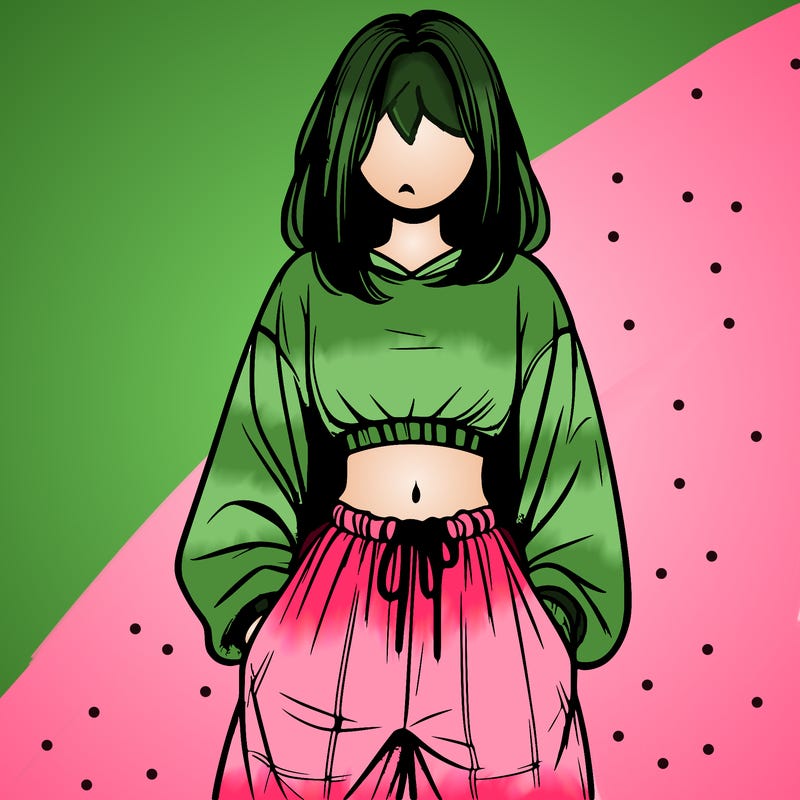 realistic girl faceless with baggy pants and a crop top