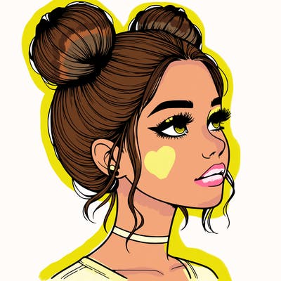 realistic girl with buns on the top of her head