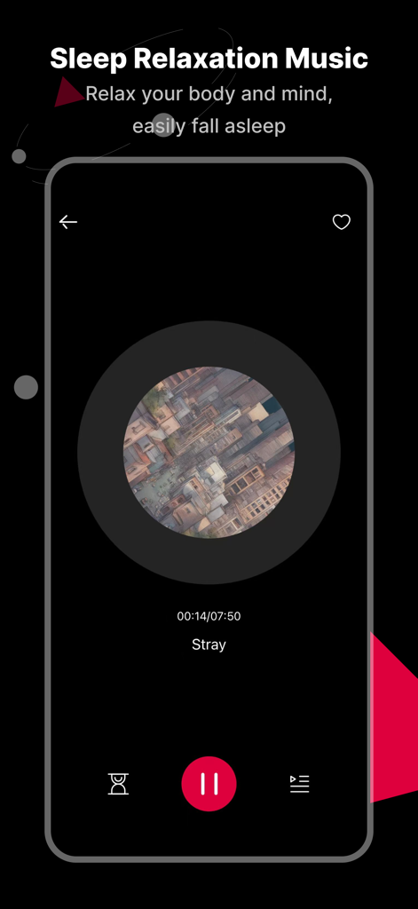 SayMi app music player interface for sleep relaxation featuring a minimalist design with playback controls and a sleep timer.