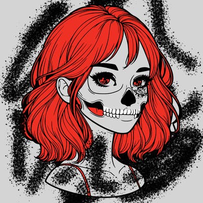 realistic girl with skull