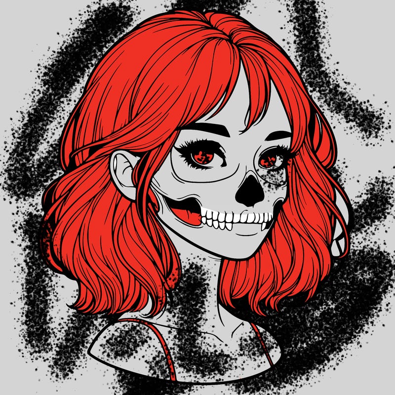 realistic girl with skull