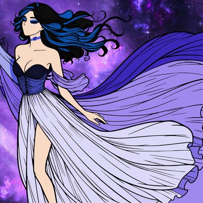 realistic woman in dress flowing the the wind