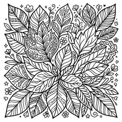 Discover the serene charm of Cottagecore with this beautiful leaf patterns coloring page. Its intricate botanical designs and cozy aesthetic are perfect for a relaxing creative escape.