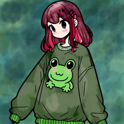 girl wearing frogging sweatshirt