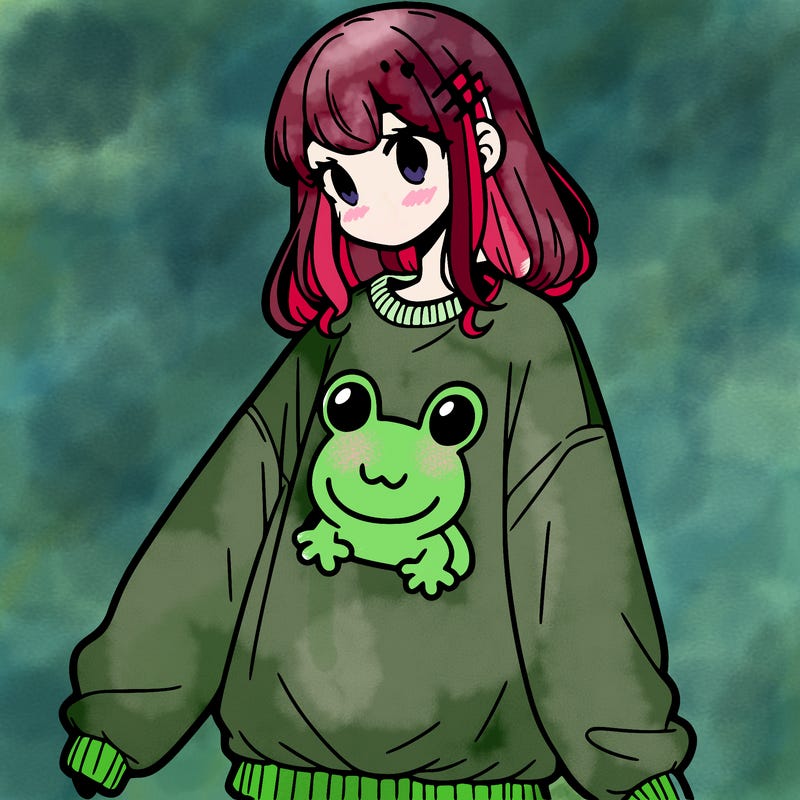 girl wearing frogging sweatshirt