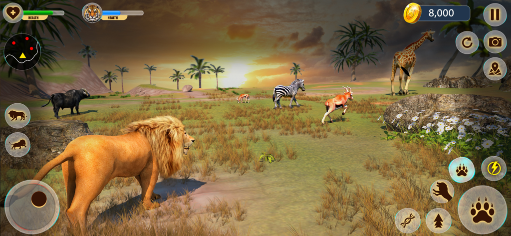Lion Hunting Simulator Game - Un leone in un ambiente di savana 3D con animali selvatici nel Gioco Simulatore di Caccia al Leone