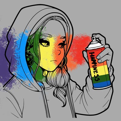 a realistic girl, spray painting